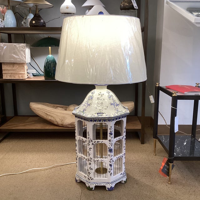 2020s Italian Majolica One of a Kind Hand Painted Birdcage Table Lamp For Sale - Image 5 of 8
