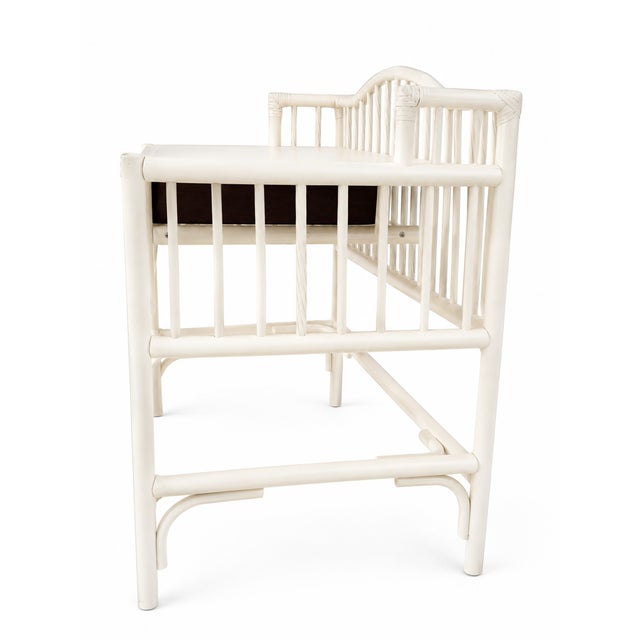 Vintage Chinoiserie Rattan Writing Desk in Benjamin Moore Cloud White For Sale - Image 4 of 8