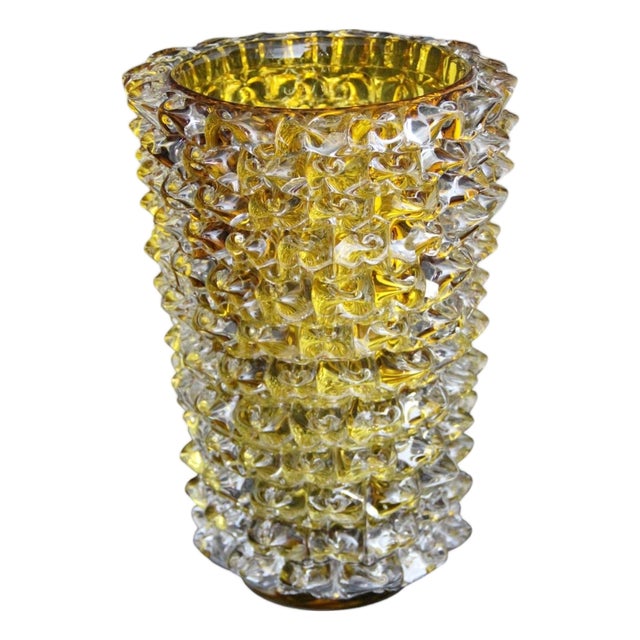 Murano Glass Vase in Orange-Amber Color Decorated with Rostrato Points in the style of Barovier, 2000 For Sale