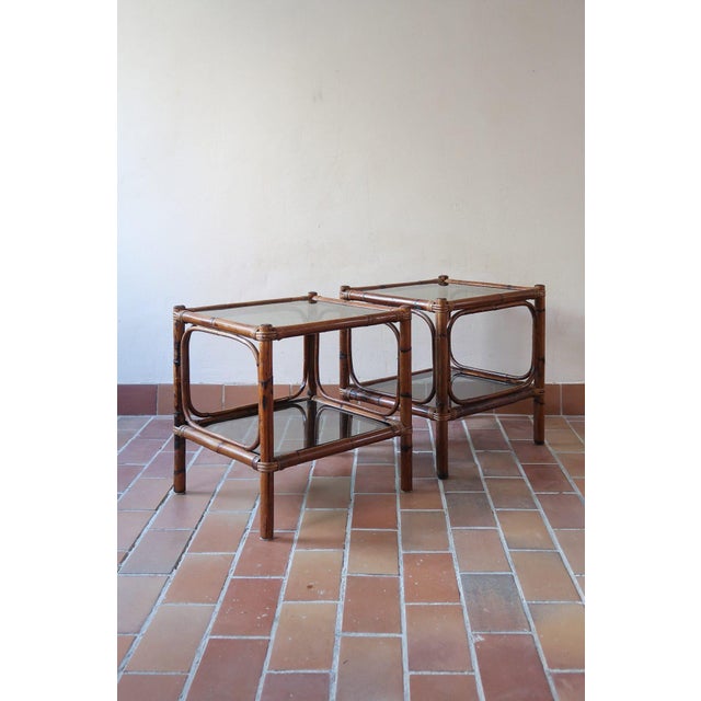 Bamboo and Rattan Bedside Tables with Smoked Glass Tops, 1970s, Set of 2 For Sale - Image 14 of 14