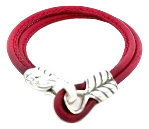 1990s David Yurman Red Leather Bracelet 9" Sterling Silver Estate