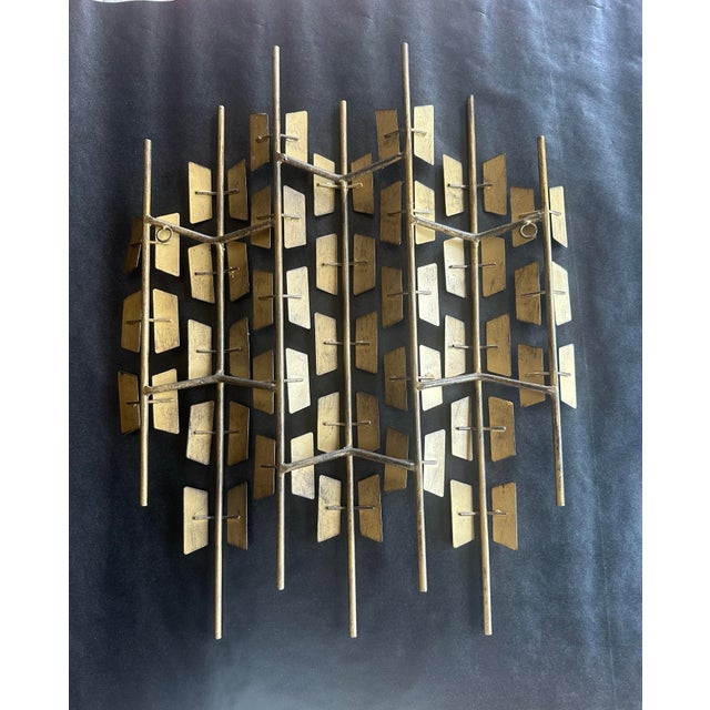 Mid-Century Modern Mid-Century Modern Brutalist Brass Wall Sculpture Harry Bertoia Style Geometric Abstract Panel For Sale - Image 3 of 3