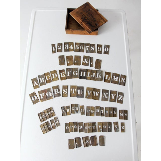 Antique 1920s Brass Stencils With Wood Box For Sale - Image 10 of 14