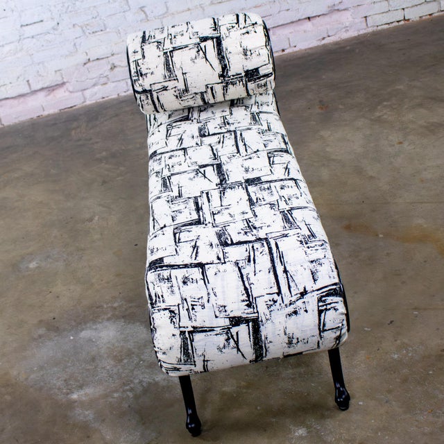 1930-1940’s Hollywood Regency Chaise Style Bench by Irving Chase Manufacturing Scrolled Arm & Black Painted Frame For Sale - Image 13 of 18