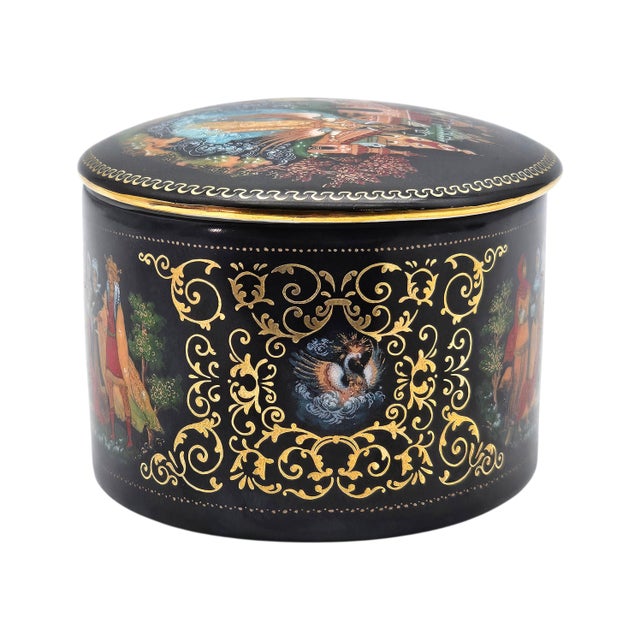 Palekh Porcelain Miniature Box “Tale of Tsar Saltan” by Vladimir Vlasov, Ussr, 4.25 For Sale - Image 9 of 18