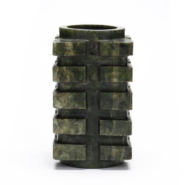 This item is a Jade Cong, in the style of an ancient Chinese ritual object originating from the Neolithic period,...