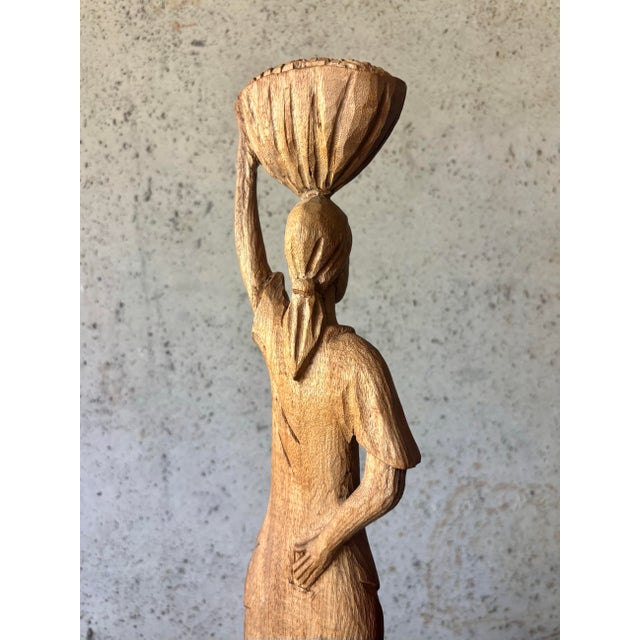 Tan Vintage Roger François Haitian Carved Wood Market Woman Sculpture, Signed, 1970s For Sale - Image 8 of 8