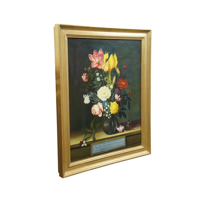 Late 20th Century oil on canvas painting after "Bouquet of Flowers in a Glass Vase" by Ambrosius Bosschaert, originally...