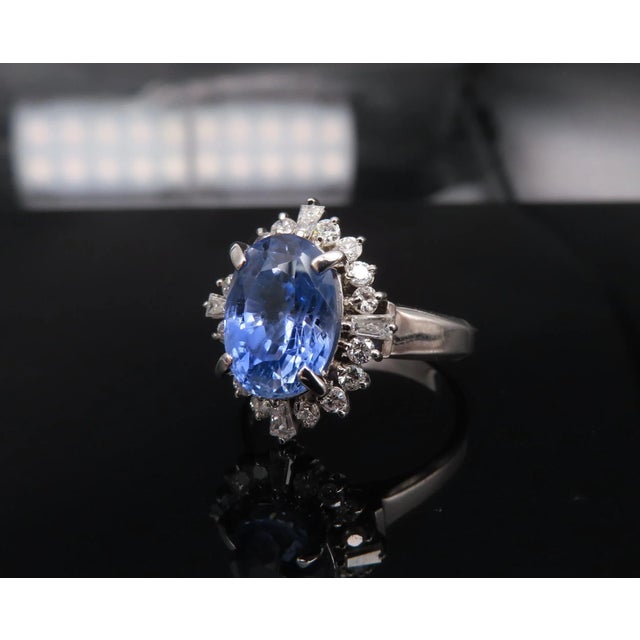 Metal Late 20th Century Fine 3.98ct Gia Ceylon No Heat Sapphire & 0.50ct Diamond Platinum Ring Size 6 For Sale - Image 7 of 18
