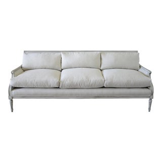 Louis XVI style sofa in white floral fabric and black wood