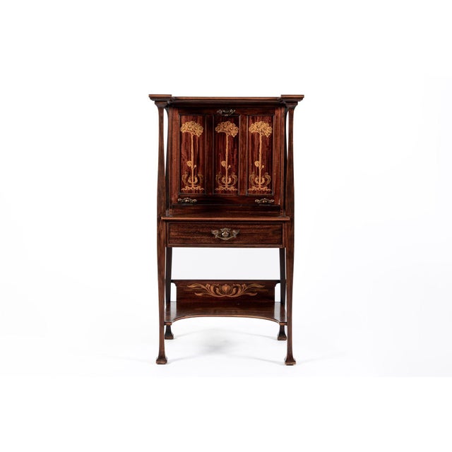 Antique Art Nouveau Scottish Mahogany Floral Secretary Cabinet For Sale - Image 14 of 17