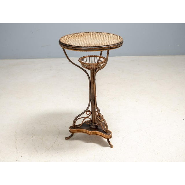Mid-Century Modern Art Nouveau Bentwood & Rattan Pedestal Table, Central Europe, 1910s For Sale - Image 3 of 8