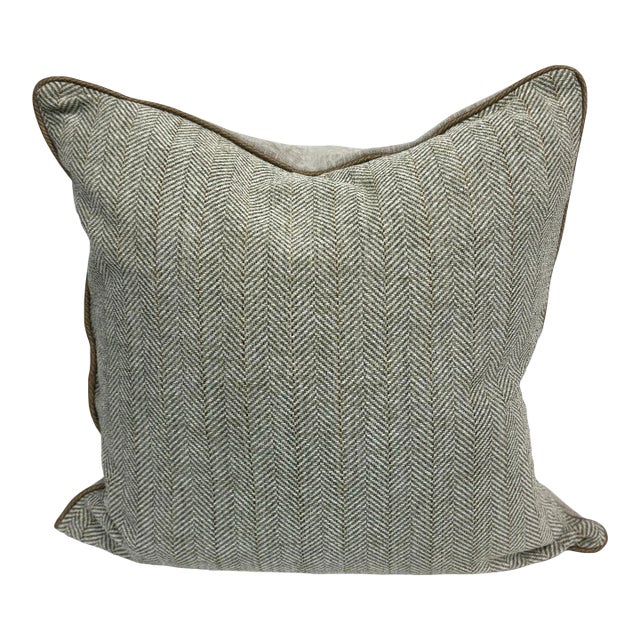 24” X 24” Pindler Berkeley Herringbone Chenille Grey Beige Pillow Cover For Sale