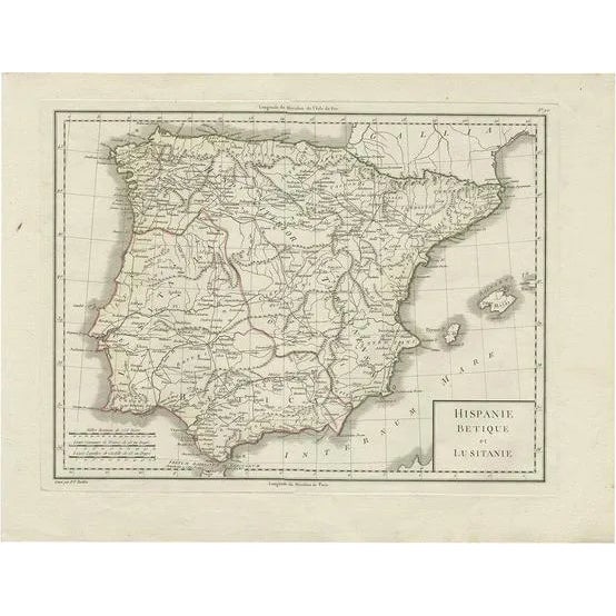 Antique Map of Spain and Portugal by Tardieu, 1795 For Sale