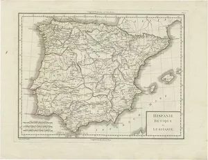 Antique Map of Spain and Portugal by Tardieu, 1795
