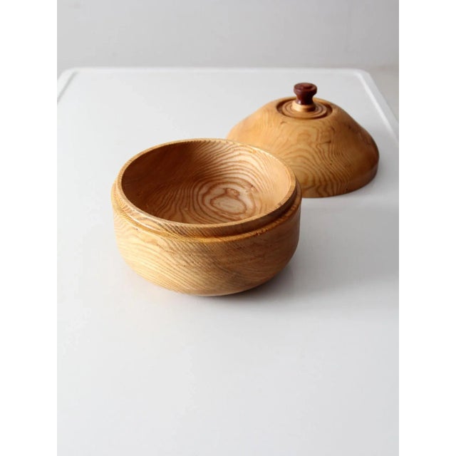 Vintage Handmade Wood Bowl With Lid For Sale - Image 11 of 11