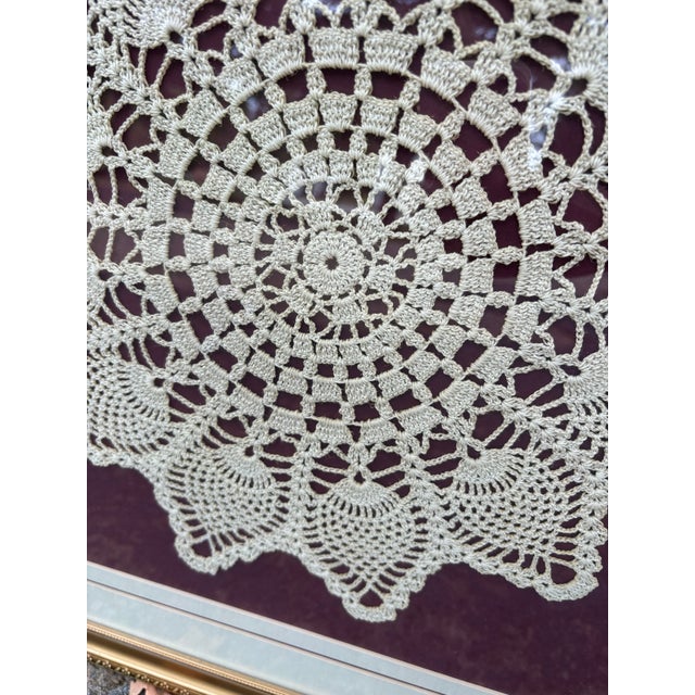 1950s Extra Large 1950s Vintage Framed Crochet Needlework Lace Flower Shaped Doily For Sale - Image 5 of 7