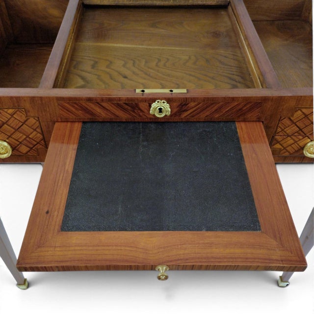 Brown Antique French Neoclassical Marquetry Dressing Table with Lift-Top Mirror, 1890s For Sale - Image 8 of 18