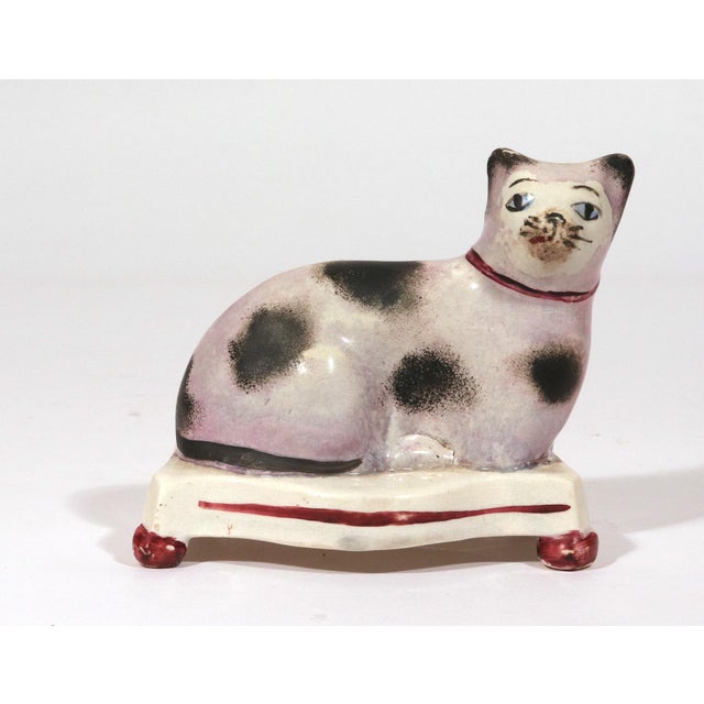 Mid 19th Century Staffordshire Pottery Cats on Cushions, Pair of Lilac Recumbent Figures Circa 1820–1840 For Sale - Image 5 of 8