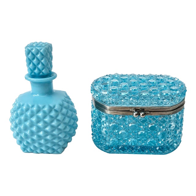 Glass and Crystal Bottle and Box with Lid, Set of 2 For Sale