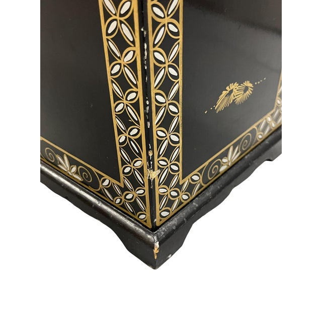 Vintage Chinoiserie Black Lacquer and Soap Stone Maiden Umbrella Stand For Sale - Image 6 of 18