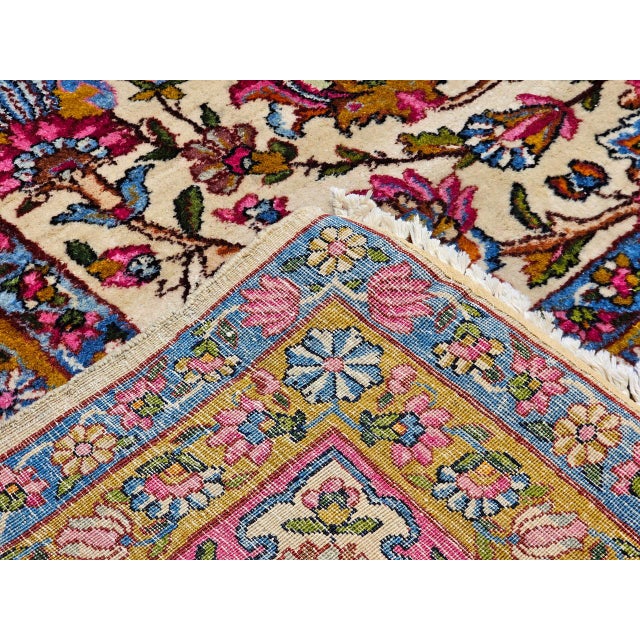 Textile Antique Persian Kerman Lavar Rug, Hand-Knotted Wool, Floral Pattern, Ivory & Crimson, 9x12 For Sale - Image 7 of 10