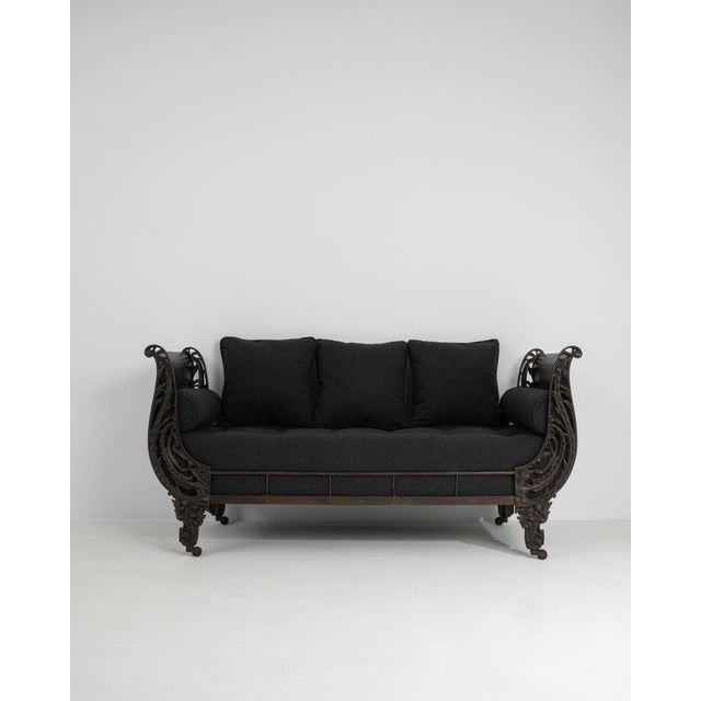 19th Century France Deep Ebony Black Carved Daybed With Upholstered Bolsters For Sale - Image 4 of 11