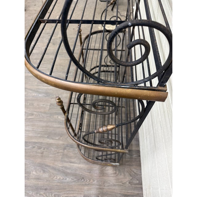 Vintage French Country or Mediterranean Style Wrought Iron Brass Baker’s Rack For Sale - Image 11 of 15