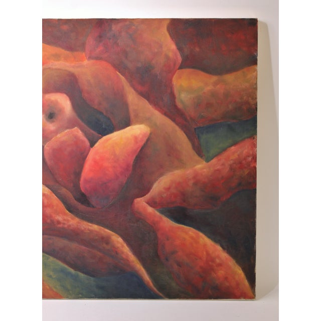 Vintage Mid Century Modern Biomorphic Unraveled Peeled Fruit Abstract Oil Painting For Sale - Image 4 of 6