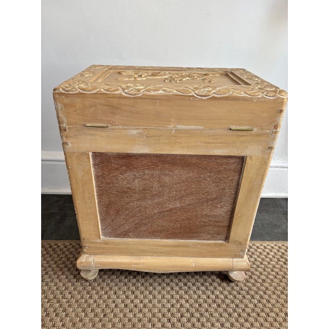 Vintage Asian Carved Storage Chest With Asian Landscape Reliefs For Sale - Image 10 of 14