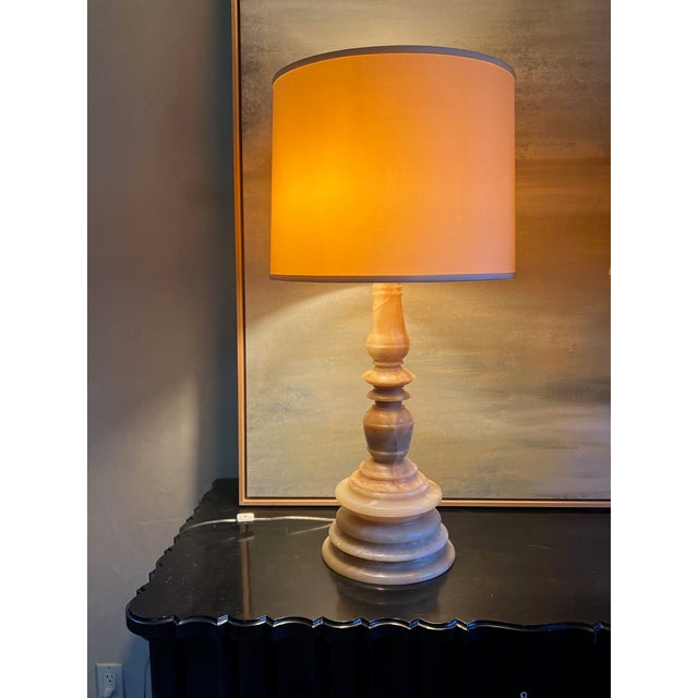 Stone Alabaster Lamp & Shade by Ironies For Sale - Image 7 of 13