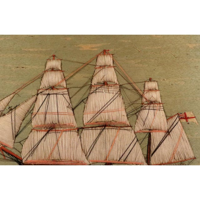 Sailor's Woolwork Picture, Royal Navy Ship with Padded Trapunto Sails Circa 1865–1885 This British sailor's woolwork,...