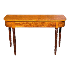 19th Century Antique Mahogany & Tiger Maple D Shape Console Table