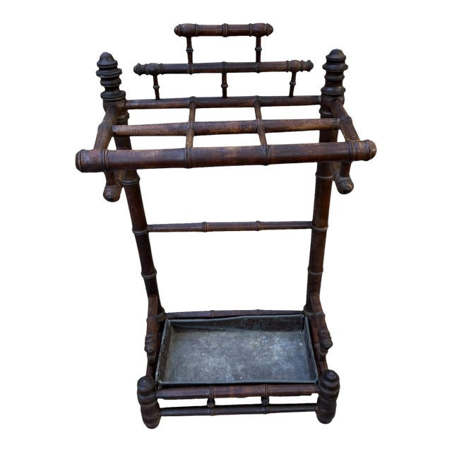 Late 19th-Century French Faux Bamboo Umbrella Stand With Original Zinc Liner For Sale