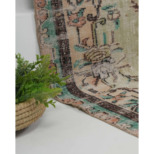 1970s Vintage Handmade Wool Cotton Green Area Rug For Sale - Image 9 of 12