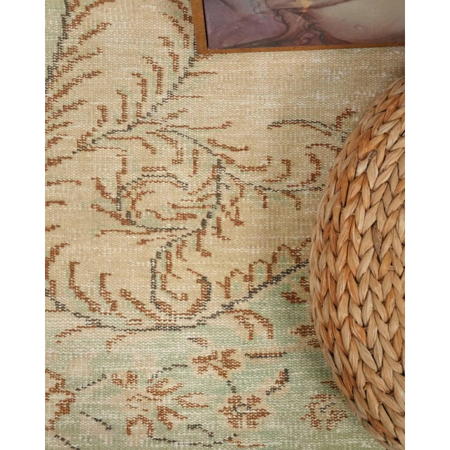 1970s Vintage Turkish Oushak Handmade Wool Cotton Beige Area Rug For Sale - Image 10 of 11