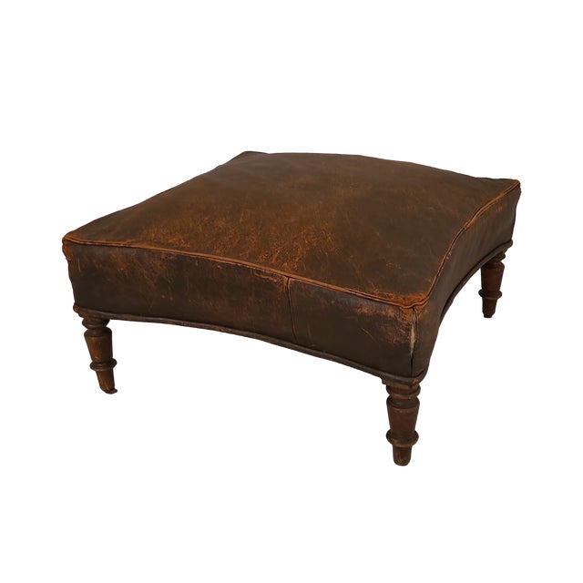 Early 20th Century 2 French Leather Club Chairs With Ottoman For Sale - Image 9 of 11