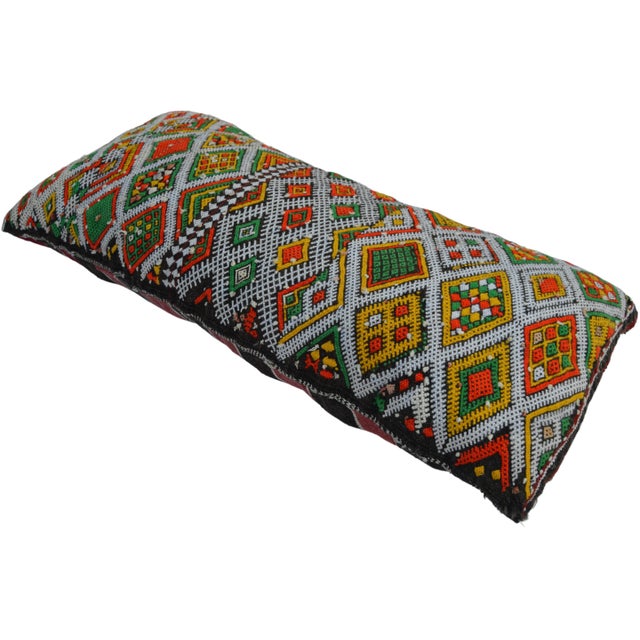 Mid-Century Green & Orange Diamonds Moroccan Wool Pillow For Sale - Image 10 of 11