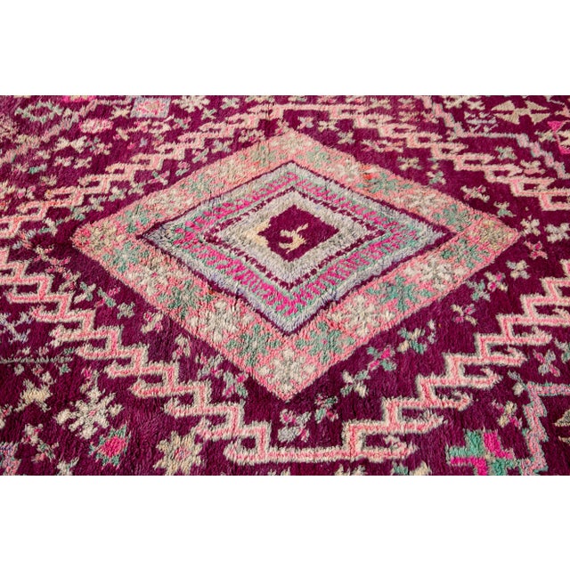 Textile Mid-20th Century Handmade Vintage Purple Tribal Morrocan Wool Rug For Sale - Image 7 of 11