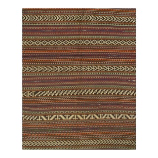 1950s Mid-Century Anatolian Square Stripe Flat-Weave Turkish Kilim Rug 7'8"x7'9 For Sale