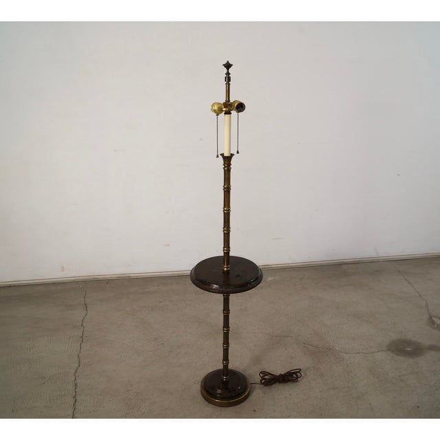 Hollywood Regency Antique Faux Bamboo in Brass & Leather Floor Lamp For Sale - Image 4 of 12