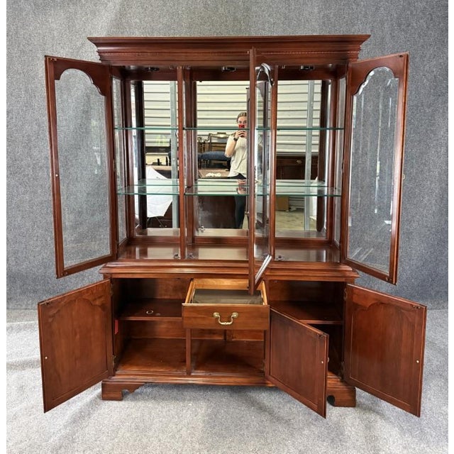 Late 20th Century Vintage Ethan Allen Georgian Court Solid Cherry China Cabinet or Buffet For Sale - Image 5 of 18