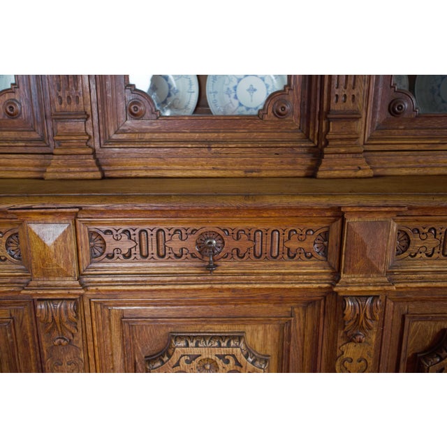 19th Century Neo-Renaissance Monumental Manor-House Display Cabinet with Integrated Porcelain Plates For Sale - Image 10 of 13