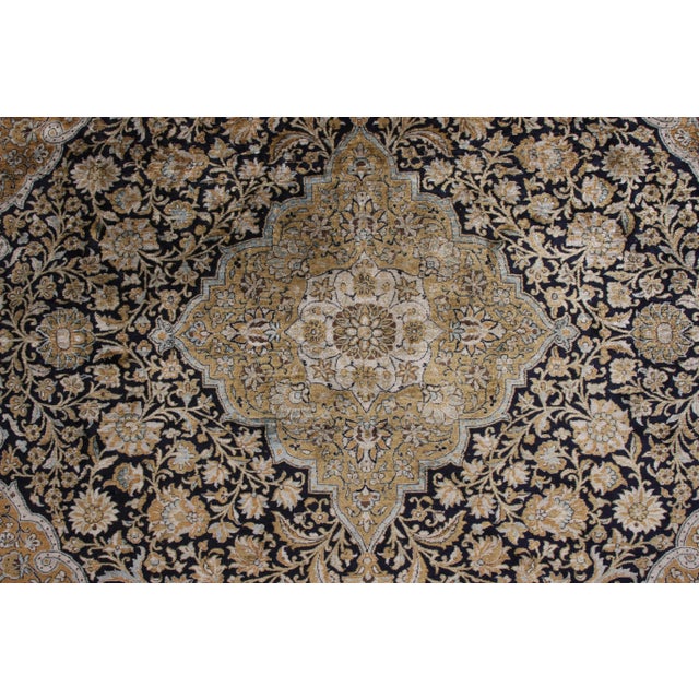 Hand-Knotted Vintage Persian Qum Rug in Beige-Brown Floral Medallion Pattern For Sale In New York - Image 6 of 7