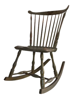 19th Century Original Painted Sage Green Windsor Rocking Chair