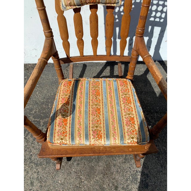 Brown Early 20th Century Antique Rocking Chair Wood Spindle For Sale - Image 8 of 10