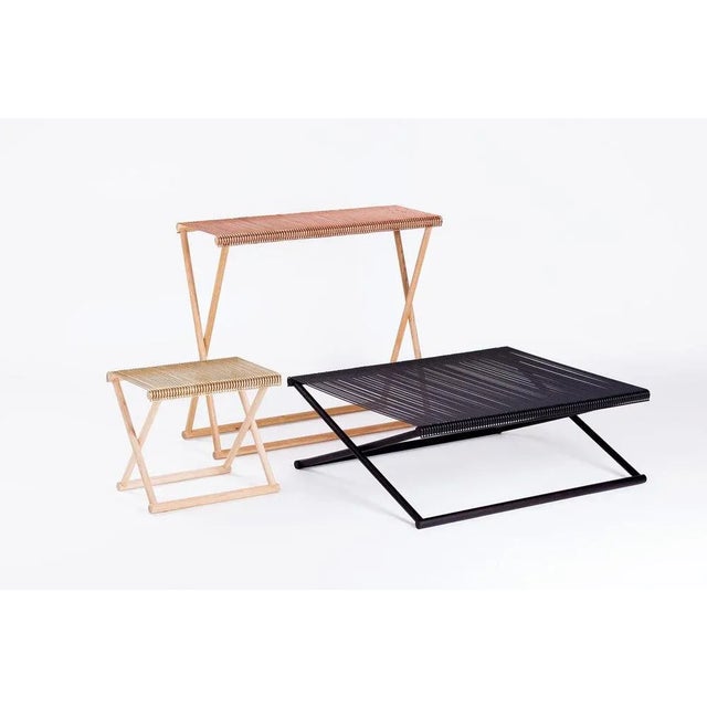 Set of 3 trestle collection by mingardo dimensions: d20 x w10 x h42,4 cm d96 x w80 x h32 cm d96 x w32 x h80 cm the tables...