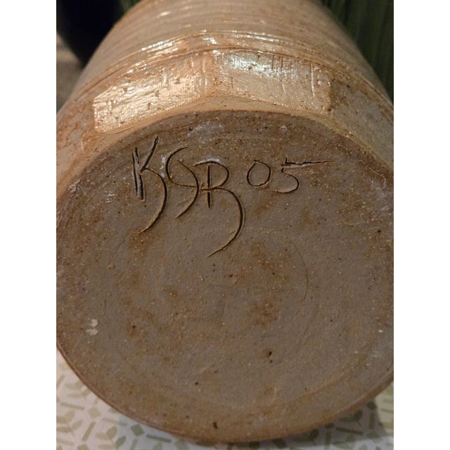 Vintage Heavy Pottery Vase Signed For Sale - Image 4 of 6