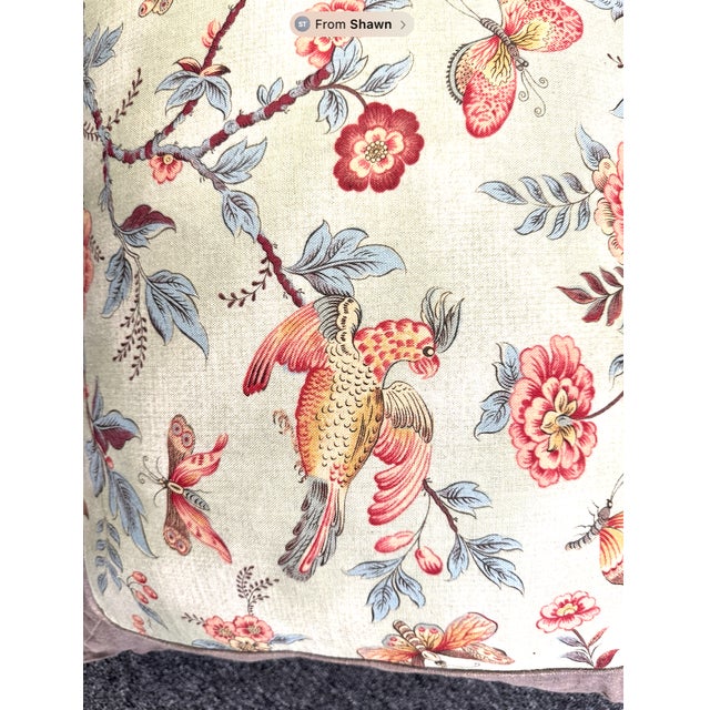 2020s Pair of Custom Made Linen and Silk Pillows, Newly Made, Chinoiserie Pattern For Sale - Image 5 of 6
