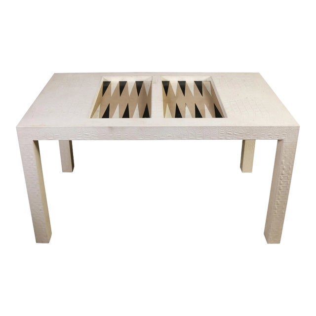 White Faux Alligator Skin Backgammon Table For Sale